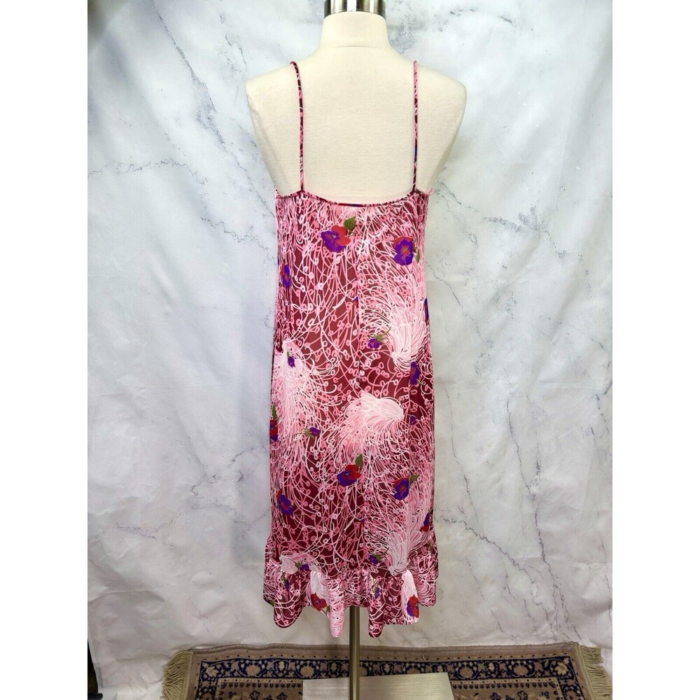 Vintage Vanity Fair Mod Slip Dress 38 L Retro Pink Floral Nylon Whimsical Ruffle - Picture 10 of 13